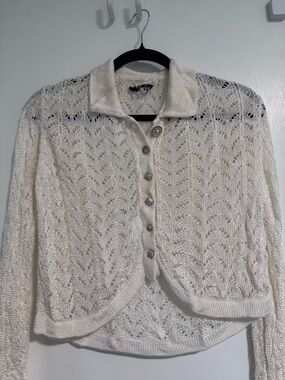 Women’s Cream Lace-Knit Button Cardigan Sweater vintage Y2K Elaris size M ladies
